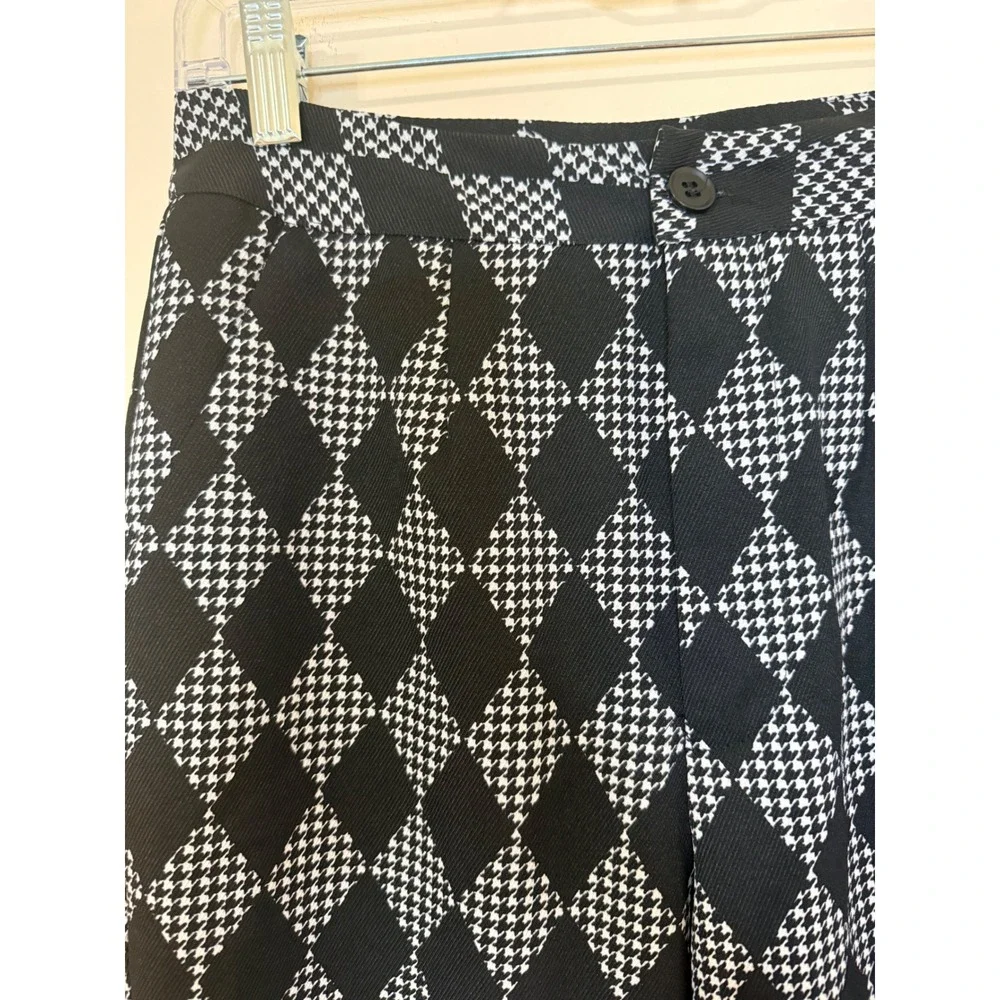 Cider Black White Argyle Houndstooth High Waisted Straight Leg Trousers Small